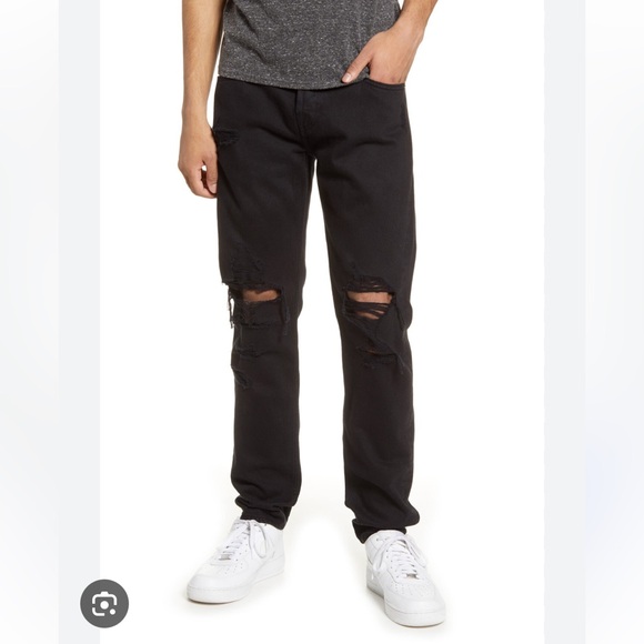 7 for All Mankind Paxtyn Distressed Skinny Slim Black Jeans - Picture 2 of 6